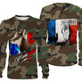 T-shirt manches longues chasse chamois all-over camouflage militaire motif chamois drapeau tricolore patriote