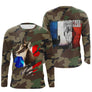 Hoodie chasse chamois all-over camouflage militaire vert brun motif chamois drapeau bleu blanc rouge chasseur