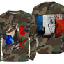 Sweat capuche chasse chamois all-over camouflage militaire motif chamois alpin drapeau France chasseur