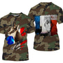T-shirt chasse chamois all-over camouflage militaire vert brun motif chamois alpin drapeau France Live Free Hunt Hard