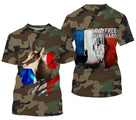 T-shirt chasse chamois all-over camouflage militaire vert brun motif chamois alpin drapeau France Live Free Hunt Hard