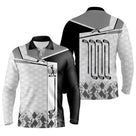Polo manches longues golf unisexe noir clubs alignés argyle médaillon tissu technique respirant