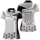 Polo golf femme noir intense clubs alignés argyle losange médaillon coupe cintrée tissu respirant