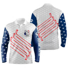 Polo manches longues golf unisexe blanc coq tricolore clubs croisés rouges inserts bleu manches tissu respirant