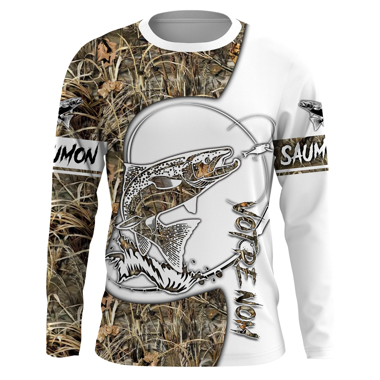 Pêche Du Saumon À La Mouche, Canne À Pêche, Cadeau Pêcheur, Camouflage, Tatouage, Personnaliser - VEPESA008 T-shirt Anti UV Manches Longues Unisexe