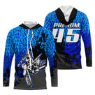 Anti-UV à capuche motocross bleu vif noir, design dirt bike personnalisé pour compétiteur