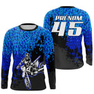 Anti-UV manches longues motocross bleu fragments, tenue piste UV extrême avec prénom et numéro