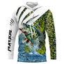 T-shirt manches longues pêche crapet vert eau, design halieutique personnalisable au prénom