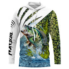 T-shirt manches longues pêche crapet vert eau, design halieutique personnalisable au prénom