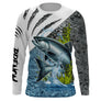 T-shirt manches longues pêche saumon argenté eau, design halieutique personnalisable au prénom