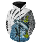 Anti-UV à capuche pêche saumon protection solaire, motif salmonidés et prénom pour moucheur
