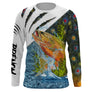 T-shirt manches longues pêche truite irisé eau, design halieutique personnalisable au prénom