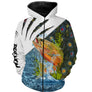 Anti-UV à capuche pêche truite protection solaire, motif salmonidés et prénom pour pêcheur torrent