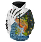 Anti-UV à capuche pêche truite protection solaire, motif salmonidés et prénom pour pêcheur torrent
