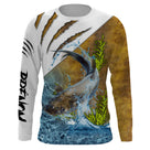 T-shirt manches longues pêche silure marron eau, design halieutique personnalisable au prénom