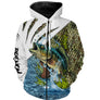 Anti-UV à capuche pêche bar protection solaire, motif loup mer et prénom pour pêcheur surfcasting