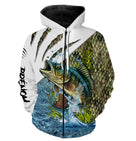 Anti-UV à capuche pêche bar protection solaire, motif loup mer et prénom pour pêcheur surfcasting
