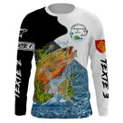 Anti-UV à capuche pêche truite Lemboulas, motif truite saut et logos d'association personnalisés
