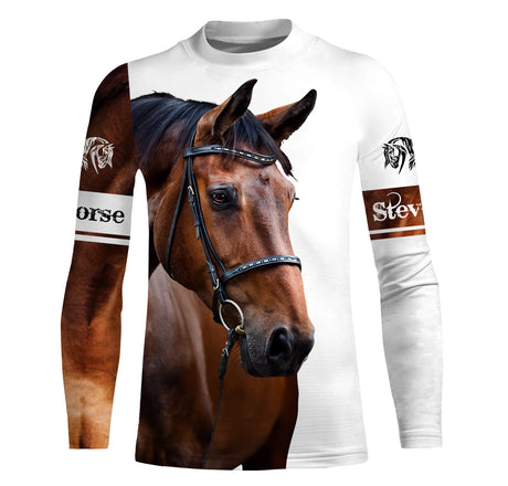 Débardeur all-over cheval passion blanc avec portrait cheval brun bai été équestre