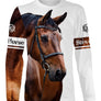 Manches longues cheval passion blanc avec portrait cheval brun bai écussons Horse all-over