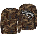 Sweat à capuche pêche camouflage marron brochet silhouettes pêcheurs prénom personnalisé