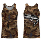 Sweater pêche unisexe camouflage marron brochet silhouettes pêcheurs prénom personnalisé tissu doux