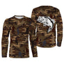 T-shirt pêche enfant manches longues camouflage marron bar bondissant silhouettes pêcheurs