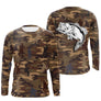 Anti-UV t-shirt manches longues pêche camouflage marron bar carnassier silhouettes pêcheurs