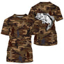 T-shirt pêche all-over col rond camouflage marron bar bondissant silhouettes pêcheurs marin
