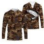 Sweater pêche unisexe camouflage marron saumon bondissant silhouettes pêcheurs tissu doux