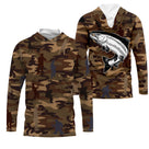 Sweater pêche unisexe camouflage marron saumon bondissant silhouettes pêcheurs tissu doux
