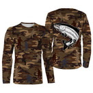 Anti-UV t-shirt manches longues pêche camouflage marron saumon salmonidé silhouettes pêcheurs