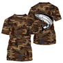 Anti-UV t-shirt à capuche pêche unisexe camouflage marron beige saumon bondissant silhouettes pêcheurs all-over