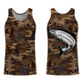 T-shirt pêche enfant manches longues camouflage marron saumon silhouettes pêcheurs