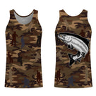 T-shirt pêche enfant manches longues camouflage marron saumon silhouettes pêcheurs