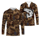 Sweater pêche unisexe camouflage marron truite bondissante silhouettes pêcheurs tissu doux