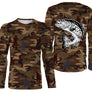 Anti-UV t-shirt à capuche pêche unisexe camouflage marron truite bondissante silhouettes pêcheurs