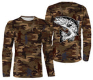 Anti-UV t-shirt à capuche pêche unisexe camouflage marron truite bondissante silhouettes pêcheurs