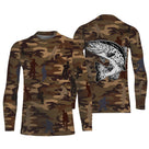 Anti-UV t-shirt manches longues pêche camouflage marron truite salmonidé silhouettes pêcheurs
