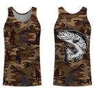 T-shirt pêche enfant manches longues camouflage marron truite silhouettes pêcheurs