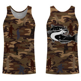 T-shirt pêche enfant manches longues camouflage marron silure catfish silhouettes pêcheurs