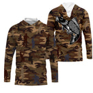 Sweater pêche unisexe camouflage marron carpe silhouettes pêcheurs tissu doux