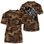 T-shirt pêche all-over col rond camouflage marron beige carpe gros plan silhouettes pêcheurs carpiste