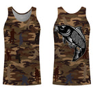 T-shirt pêche enfant manches longues camouflage marron carpe silhouettes pêcheurs