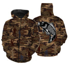 T-shirt pêche unisexe manches longues camouflage marron carpe silhouettes pêcheurs