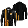Polo golf manches longues unisexe noir avec bandes jaune orangé motif balle vue dos