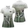 Polo golf femme blanc vert slogan La vie est pleine de choix importants vue dos personnalisable