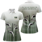 Polo golf femme blanc vert slogan La vie est pleine de choix importants vue dos personnalisable