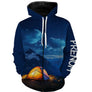 T-shirt variante manches longues all-over aventure nocturne ciel étoilé et tente orange, prénom p