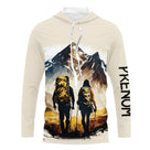 T-shirt variante all-over duo de randonneurs en montagne avec sacs à dos, prénom personnalisé